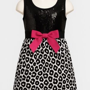 Black Sequin & Leopard Print Party Dress with Pink Bow – Kids, size 10/12